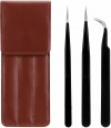 Professional Eyelash Extension Tweezers Set Pack of 3 Lash Tweezers Isolation & Classic Volume Lashes Tweezers ( Black )