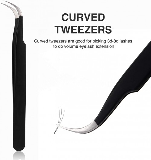 Professional Eyelash Extension Tweezers Set Pack of 3 Lash Tweezers Isolation & Classic Volume Lashes Tweezers ( Black )