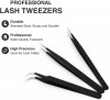 Professional Eyelash Extension Tweezers Set Pack of 3 Lash Tweezers Isolation & Classic Volume Lashes Tweezers ( Black )