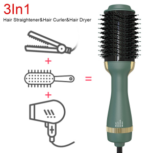 1000W Blow Dryer Electric Brush Cepillo Secador 3 in 1 Hair Straightening Curly Comb Volumizer Hot air Brush in Green Color