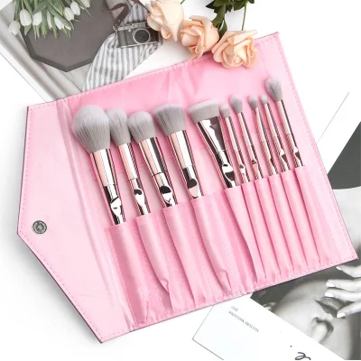 10PCS Electroplate Pink Makeup Brushes Private Label Premium Synthetic Hair Cosmetic Brush Set