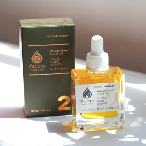 6Drops Aromachology Face Oil - #2 Woody Scent. 30ml. Vegan.