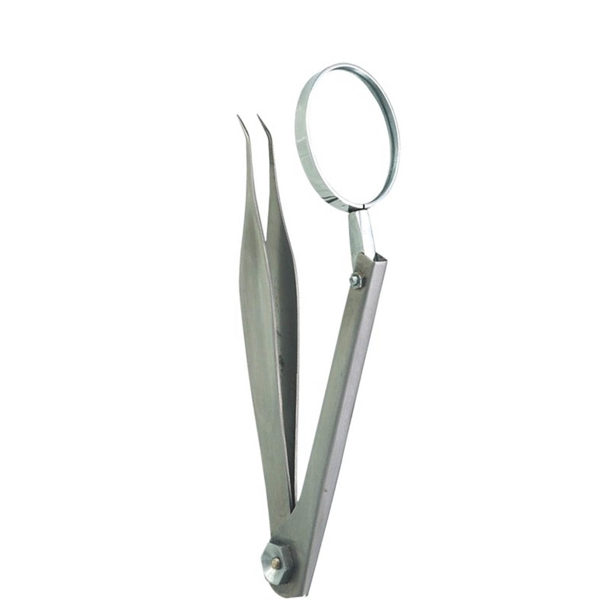 compact magnifying mirror with tweezers