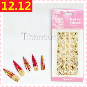 Fashional and classic Lace nail stickers, DIY nail art design gold
