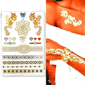 Gold foil tattoo stickers waterproof l men and women bracelet tattoo paste gold metal customized skin stickers