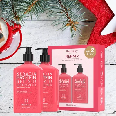 Luxury Packing Merry Christmas Repair Damaged Hair Hair-Loss Prevention Herbal Bar Vegan Keratin Shampoo and Conditioner Gift Set