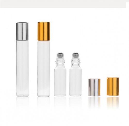 10ml Amber glass Roll-On Bottle with Steel roller and Gold Aluminum cap for essential oil