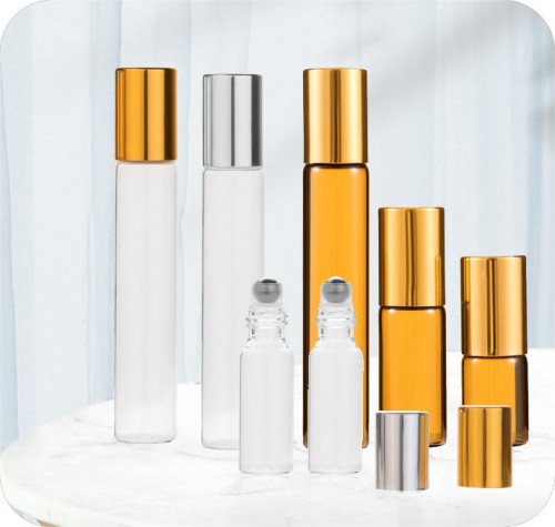 10ml Amber glass Roll-On Bottle with Steel roller and Gold Aluminum cap for essential oil