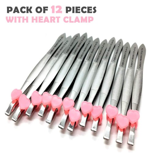 12PCS Slant Tip Tweezers Set And Fical Hair Tweezer Comfort Grip Long Sliver Tweezer For Ingrown Hair BY FARHAN PRODUCTS & Co