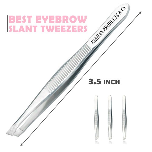 12PCS Slant Tip Tweezers Set And Fical Hair Tweezer Comfort Grip Long Sliver Tweezer For Ingrown Hair BY FARHAN PRODUCTS & Co