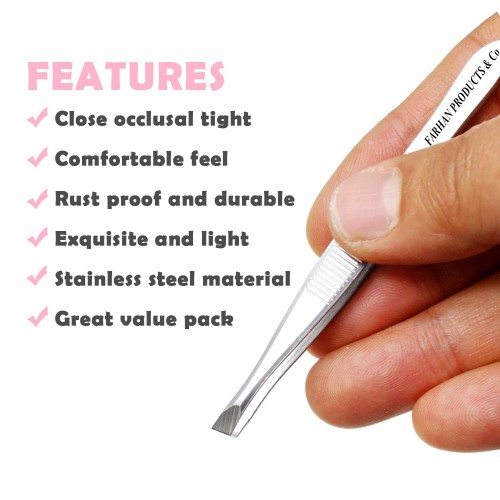 12PCS Slant Tip Tweezers Set And Fical Hair Tweezer Comfort Grip Long Sliver Tweezer For Ingrown Hair BY FARHAN PRODUCTS & Co