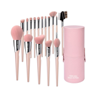 Custom Logo OEM 14Pcs All Pink Makeup Brush Set with Round Storage Brush Tube Case Soft Synthetic Bristles Beauty Tools Manufacturer