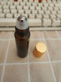 10ml Amber glass Roll-On Bottle with Steel roller and Gold Aluminum cap for essential oil