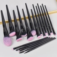 0pcs Professional Makeup Brush Set with Ombre Pink Bristles Glossy Black Handle Cosmetic Brushes for Private Label OEM