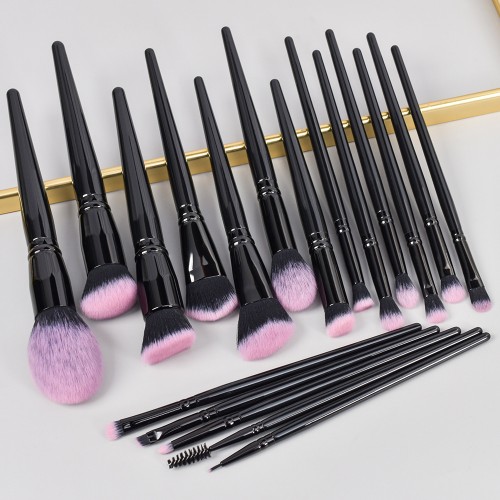 0pcs Professional Makeup Brush Set with Ombre Pink Bristles Glossy Black Handle Cosmetic Brushes for Private Label OEM