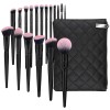 0pcs Professional Makeup Brush Set with Ombre Pink Bristles Glossy Black Handle Cosmetic Brushes for Private Label OEM