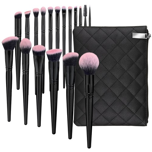 0pcs Professional Makeup Brush Set with Ombre Pink Bristles Glossy Black Handle Cosmetic Brushes for Private Label OEM