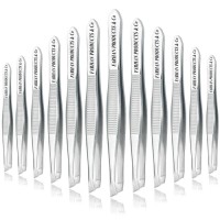 12PCS Slant Tip Tweezers Set And Fical Hair Tweezer Comfort Grip Long Sliver Tweezer For Ingrown Hair BY FARHAN PRODUCTS & Co