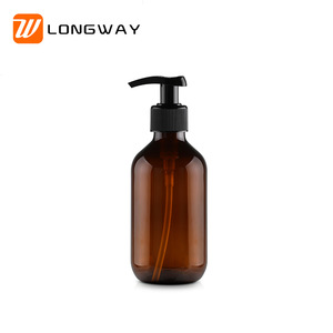 300ml 500ml empty boston round cosmetic pet amber cylinder shampoo plastic bottle