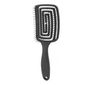 Best quality anti-static beauty detangle hair brush black curved wave handle hair brush