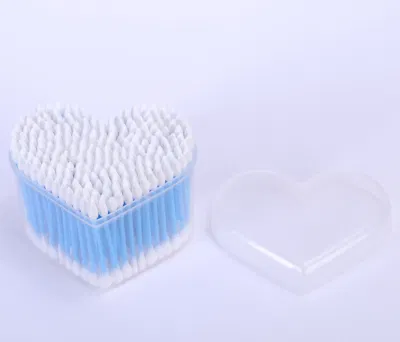 Disposable Round Head Pointed Head Cotton Swab Plastic Cotton Buds in Heart-Shaped PP Box