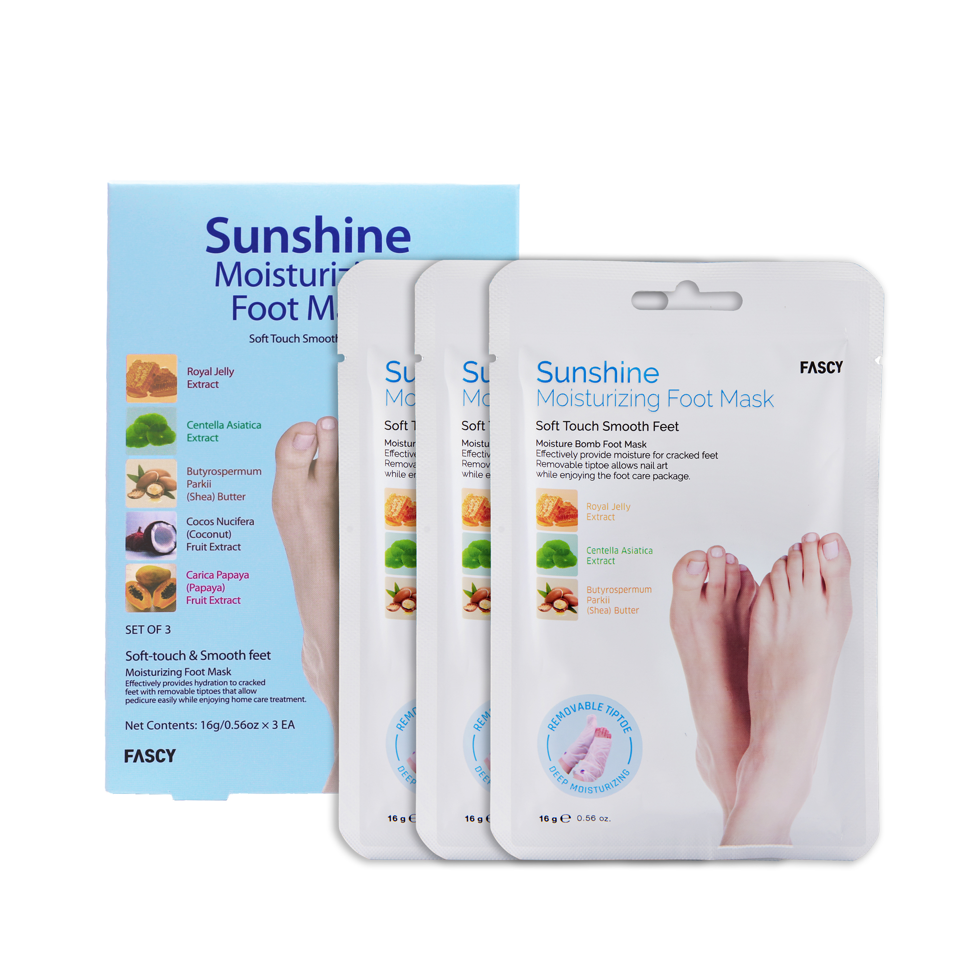 [FASCY] Sunshine Moisturizing Foot Mask set of 3, (16g*3)
