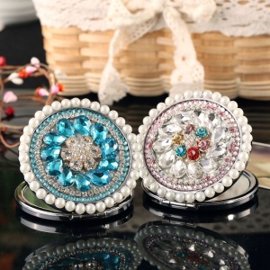 Mini Pearl Crystal Round Pocket Mirror Perfect Gifts Jeweled Compact Folding Mirror