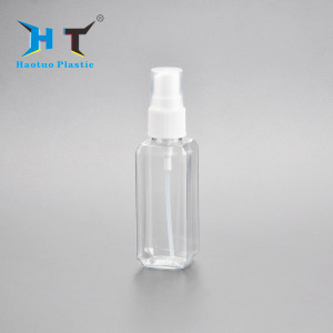 Recyclable 60ml square shaped fine mist spray PET bottle for cosmetic