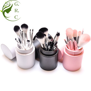 White color wooden handle makeup brush set wholesale 8pcs makeup brush kits Synthetic hair brush tools with a cylinder case