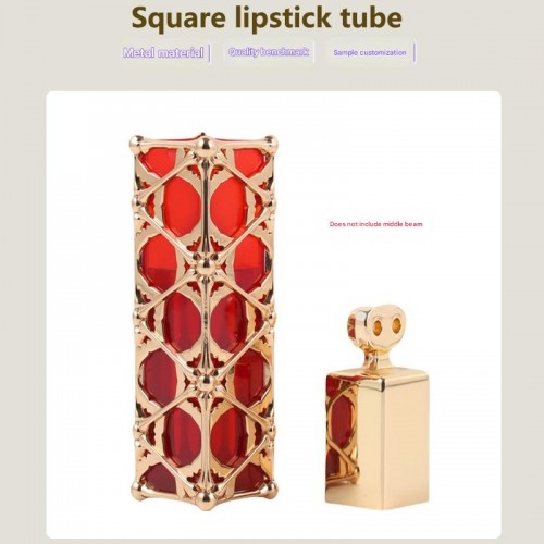 Creative Design Customized Luxury High-end Square Metal Die Casting Zinc Alloy Embossed Hollow Lipstick Tube