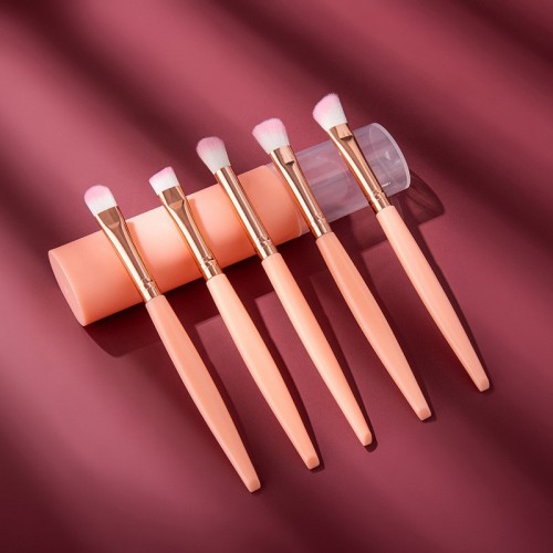 5pcs Travel Size Makeup Brush Set with Portable Tube Case – Compact Professional Brushes for Eyeshadow and Blending