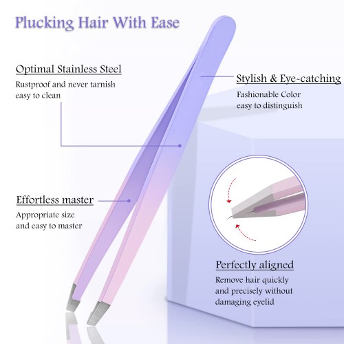 Tweezers-2 Sets-Slant/Pointed/Flat-Pluck Eyebrows Eyelashes Remove Facial/Body/Ingrown Hair Personal Care Tool ( Pink )