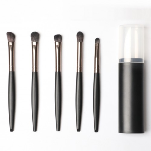 5pcs Travel Size Makeup Brush Set with Portable Tube Case – Compact Professional Brushes for Eyeshadow and Blending
