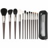12-Piece Natural Hair Makeup Brush Set with Leather Case – Professional Goat Hair Cosmetic Brushes