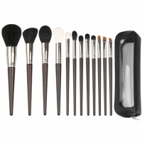 12-Piece Natural Hair Makeup Brush Set with Leather Case – Professional Goat Hair Cosmetic Brushes