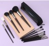 12-Piece Natural Hair Makeup Brush Set with Leather Case – Professional Goat Hair Cosmetic Brushes