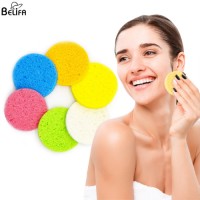 Wholesale natural biodegradable makeup remover reusable spa pink purple white compressed cellulose facial cleansing sponge puff