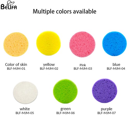 Wholesale natural biodegradable makeup remover reusable spa pink purple white compressed cellulose facial cleansing sponge puff