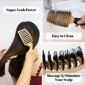 Amazon Hot Custom LOGO Curved Vent Detangling Wave Brush Boar Bristle Hair Brush with nylon bristle
