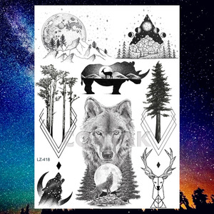 COKTAK HOT Customized Wolf Temporary Tattoos Stickers For Women Kids Men Body Art Waterproof Tattoo Paper Planet Face Jewels