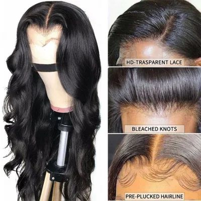 Factory Wholesale Full Frontal Closure Lace Wig Cuticle Aligned Brazilian Virgin Hair 150%180% Density HD Transparent Lace Front Human Hair Wig for Black Woman