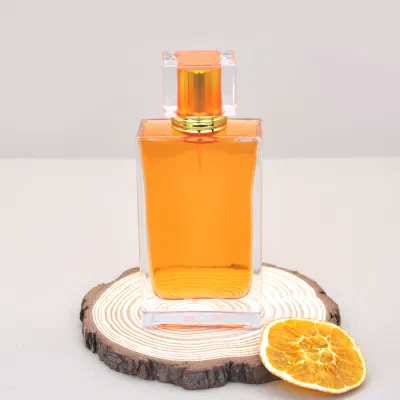 Luxury 110ml Crimp Mouth Flat Square Clear Empty Perfume Spray Glass Bottle