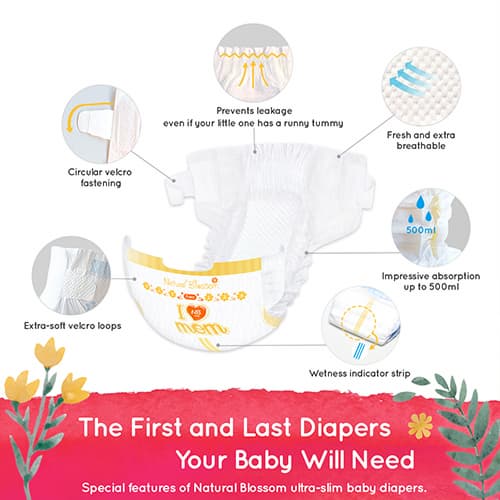 Natural Blossom Baby Diapers Size 1 (Up to 11lbs) 50 Count
