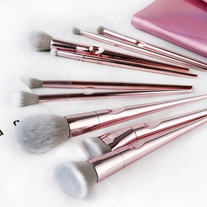 Natural long 3D 10 pcs makeup brush set synthetic makeup brushes private label silicone brush makeup