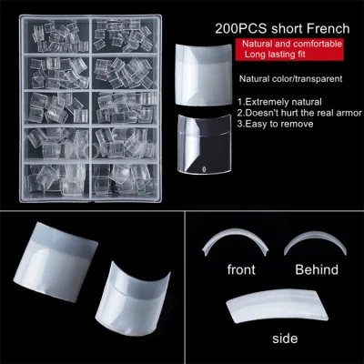 New Products on The Whole Network Nail Art Short French Style Half-Tiered 200 Piece Box Armor Sheet Natural Transparent Square Head Fake Nail Tips
