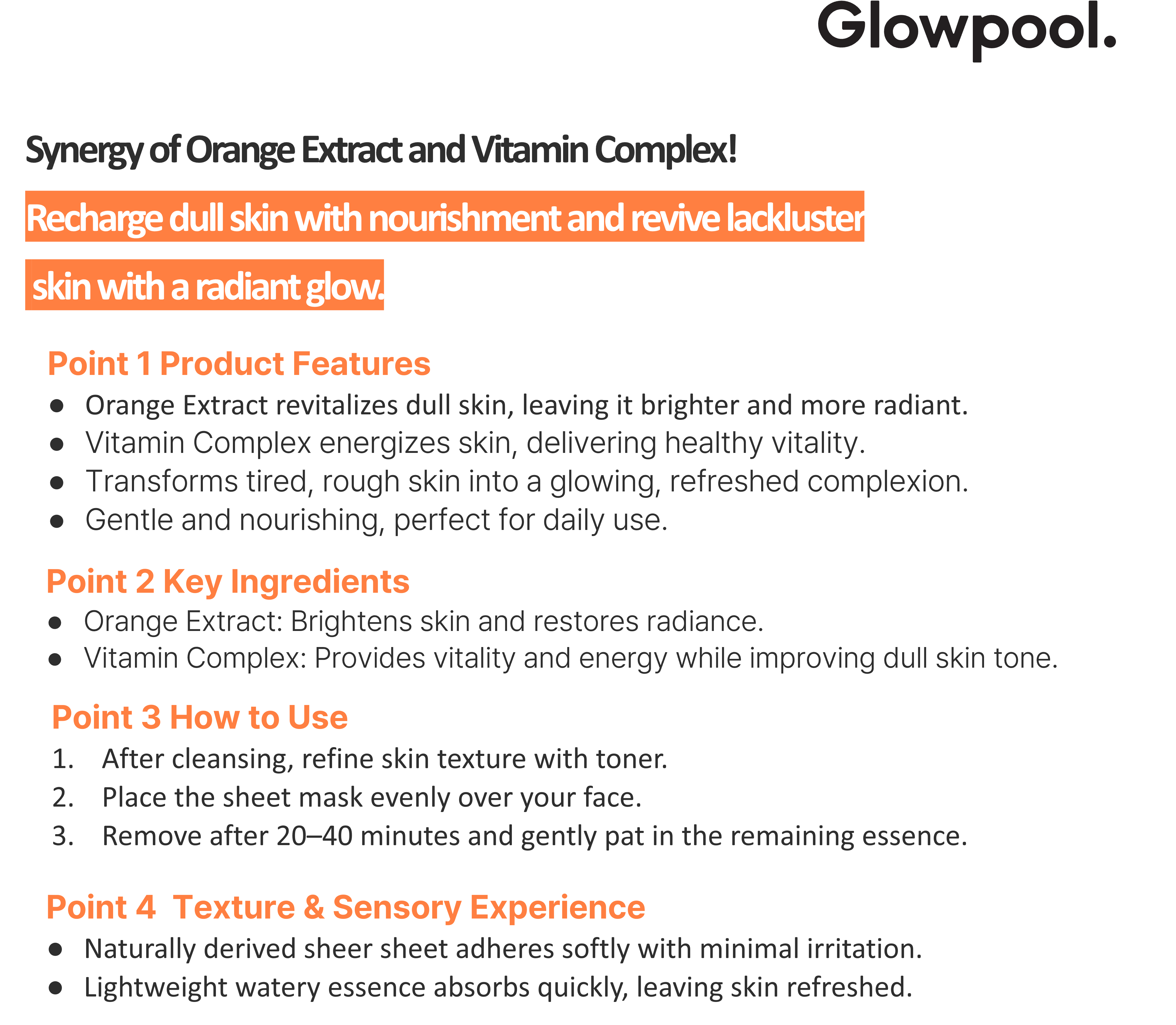 [Skin Care] GLOWPOOL ORANGE VITAMIN SHEET MASK (10 SHEET)