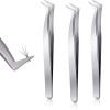 3 PCS Volume Tweezers Stainless Steel Eyelash & Eyebrow Extension Tweezer Curved & Straight Individual and 3D 6D Volume Tweezers