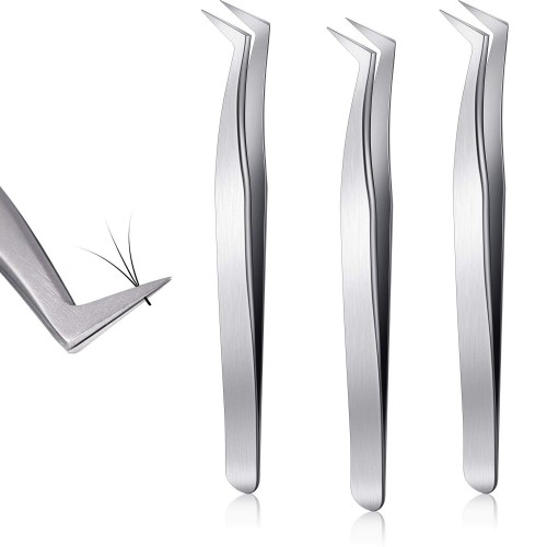 3 PCS Volume Tweezers Stainless Steel Eyelash & Eyebrow Extension Tweezer Curved & Straight Individual and 3D 6D Volume Tweezers