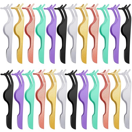 24 PCS False Eyelashes Applicator Tool Stainless Steel Eyelash Extension Tweezers Remover Clip Eyelash Tweezers ( Mix Color )