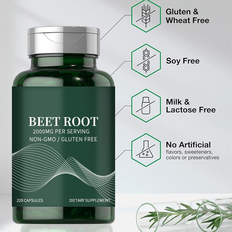 Private Label Beet Root Capsules 2000mg Per Serving 220 Capsules Non-GMO Gluten Free Herbal Dietary Supplement OEM ODM